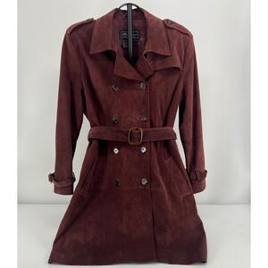 Terry Lewis Trench Coat Suede Leather Burgundy M Dark Academia Vintage Jacket
